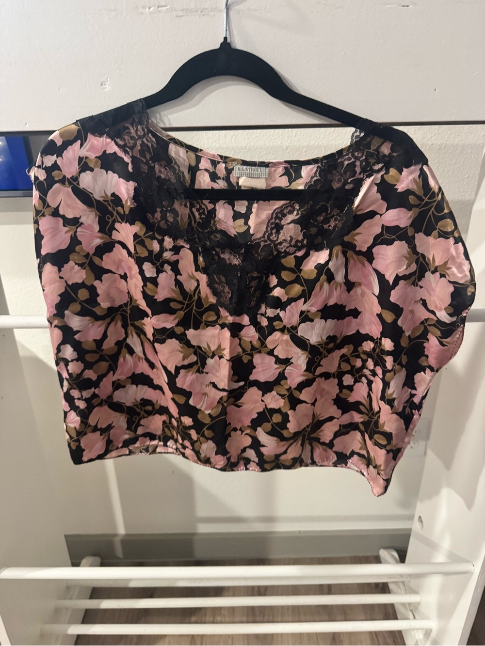 Source Unknown Black Floral Camisole with Pink Blossoms